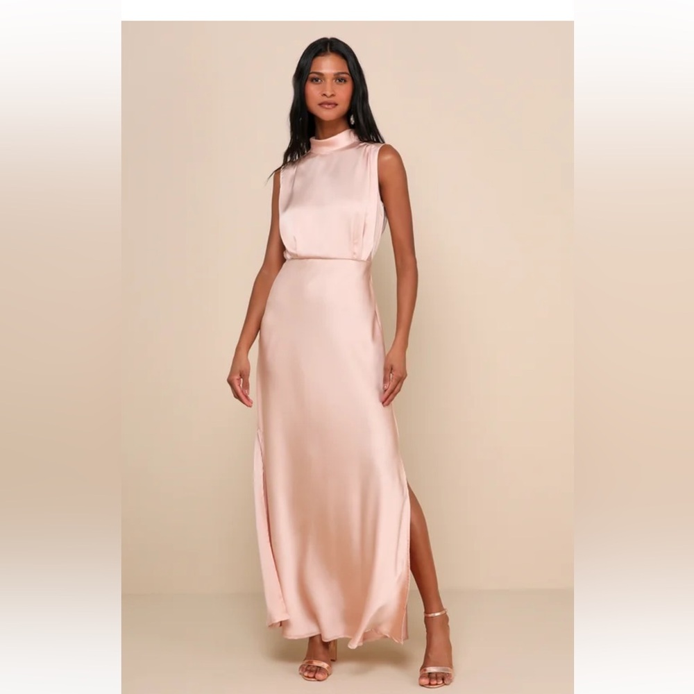 Elegant Pink Satin Maxi Dress